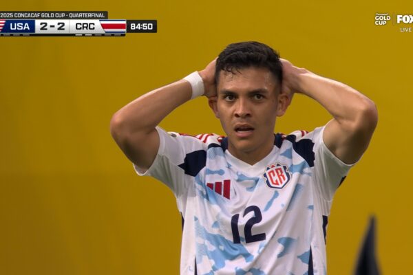 Costa Rica's Alonso Martinez's shot hits the post vs. United States
