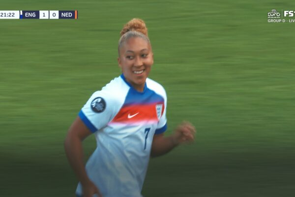 Lauren James scores to give England a 1-0 lead over Netherlands