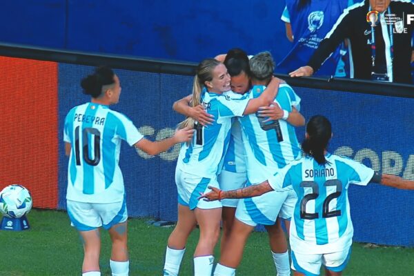 Florencia Bonsegundo scores to give Argentina a 1-0 lead over Uruguay