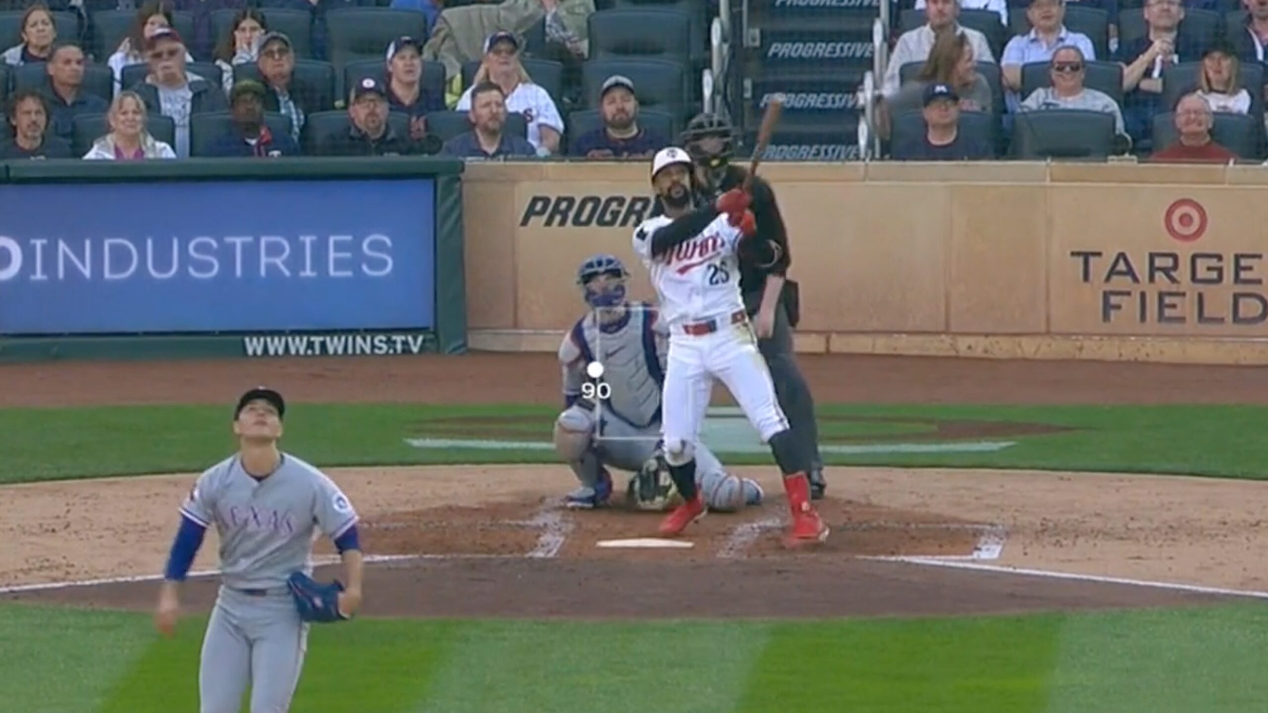 Twins’ Byron Buxton hits a 479-foot three-run homer vs. Rangers