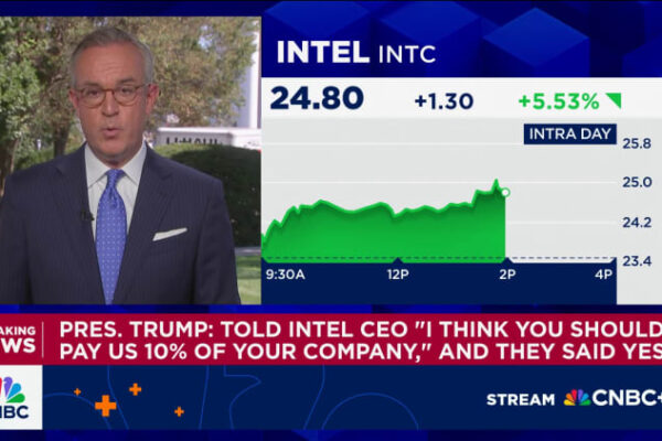 Intel stock rises on report Trump administration stake in chipmaker