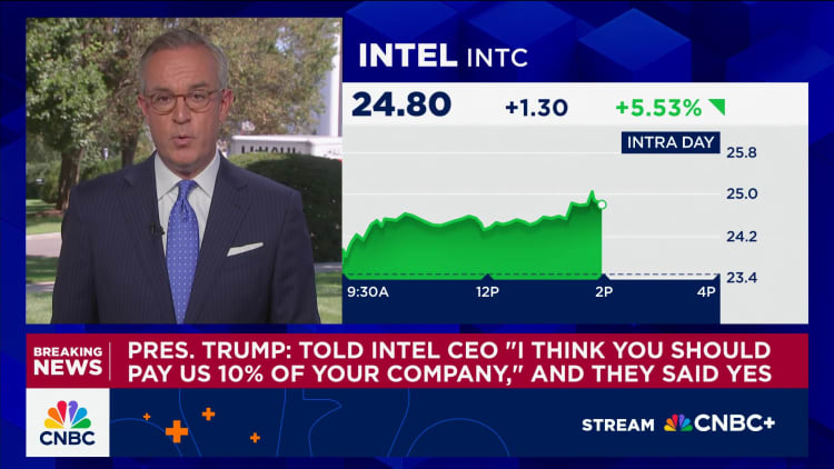 Intel stock rises on report Trump administration stake in chipmaker