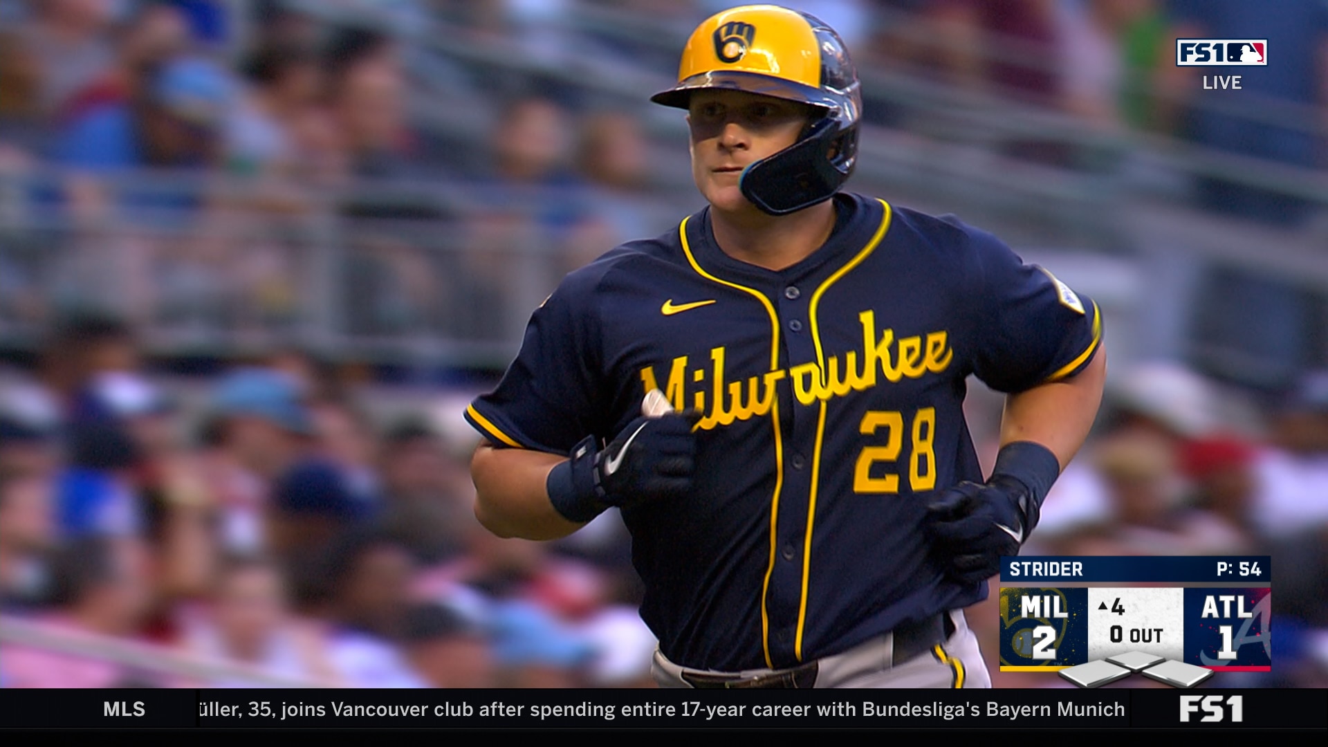 Andrew Vaughn hits HR to center field giving Brewers a 2-1 lead over Braves