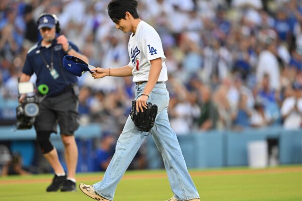 V of K-pop sensation BTS thrills fans with first pitch at Dodgers game and meets Shohei Ohtani