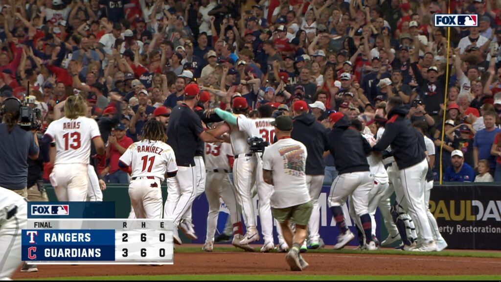 Guardians defeat Rangers on walk-off hit by pitch, clinching playoff berth