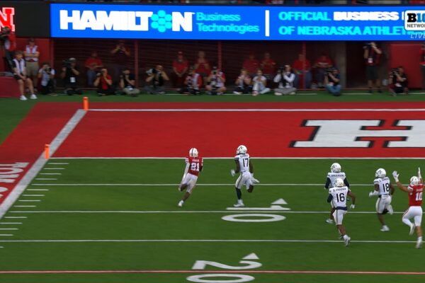 Emmett Johnson rushes for a 47-yard TD to give Nebraska a 7-0 lead vs. Akron
