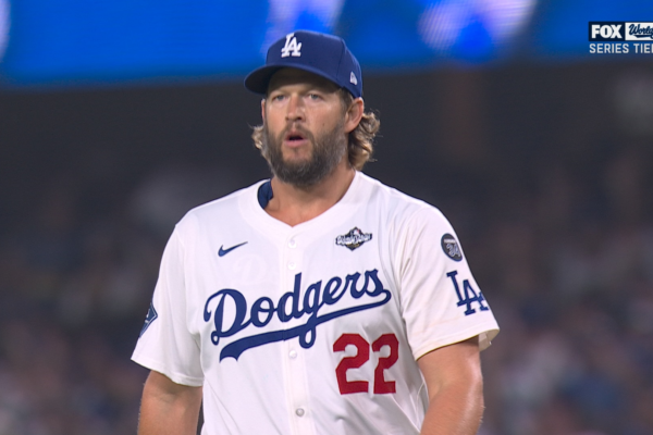 Dodgers' Clayton Kershaw records out in extra innings with bases loaded two outs to keep game tied against Blue Jays