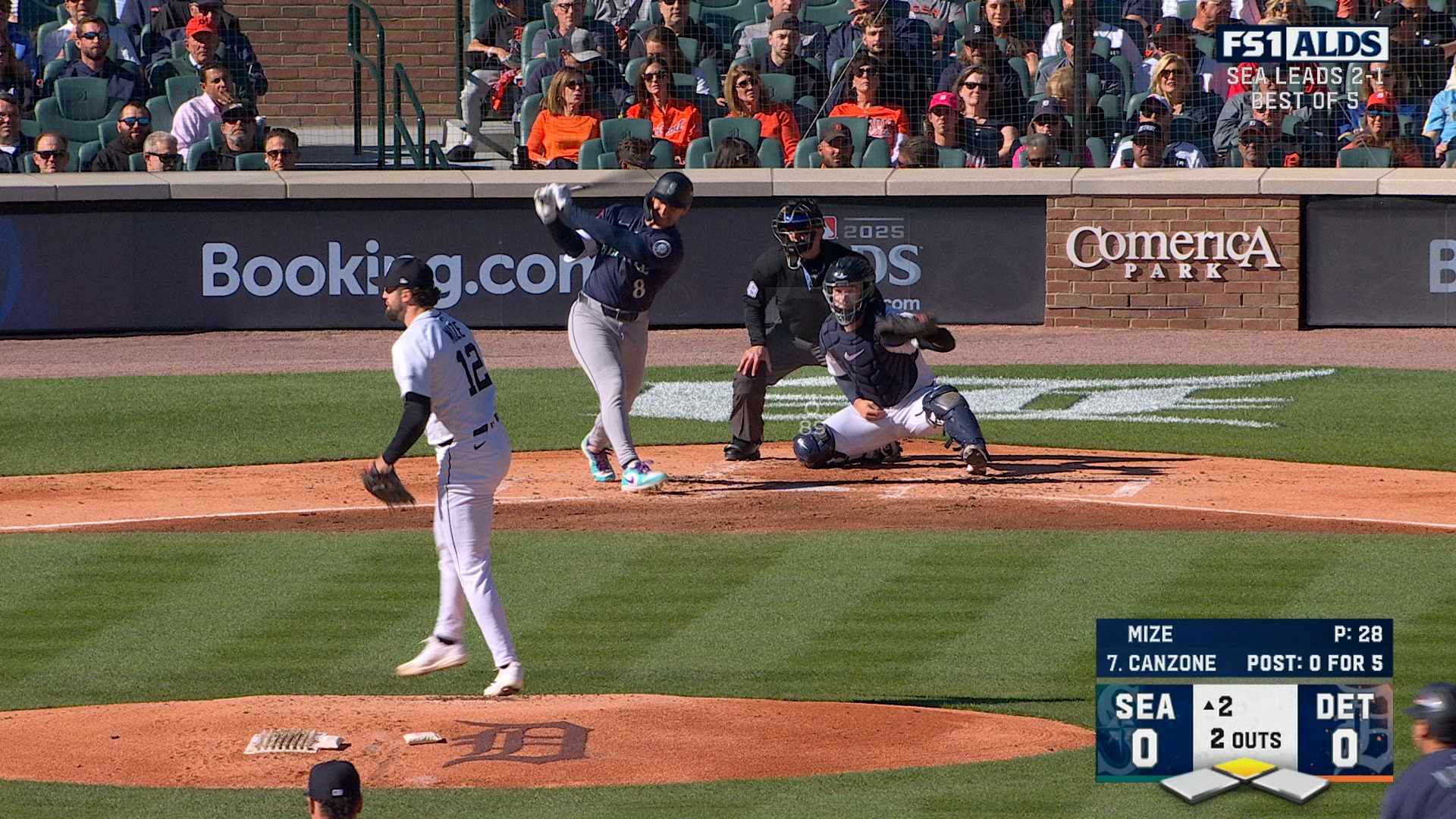 Dominic Canzone punches in a single to give Mariners an early lead vs. Tigers