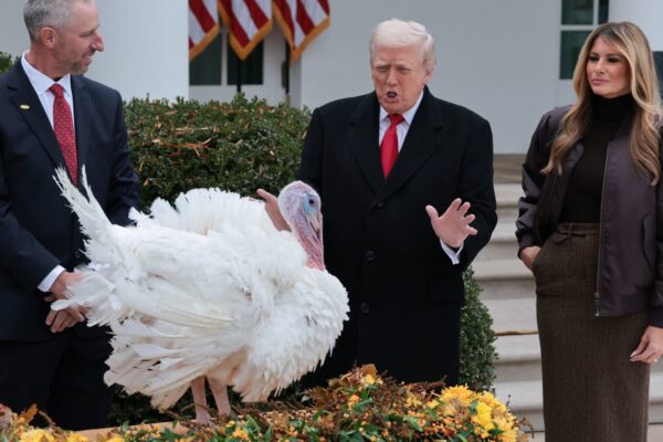 Trump pardons turkeys, attacks Biden and says Ukraine deal ‘close’