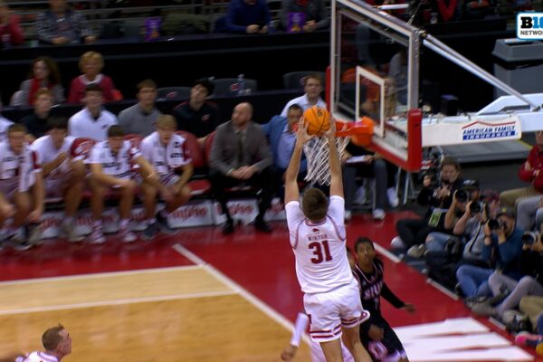 Wisconsin's Nolan Winter gets the steal & throws down alley-oop on other end vs. SIU Edwardsville