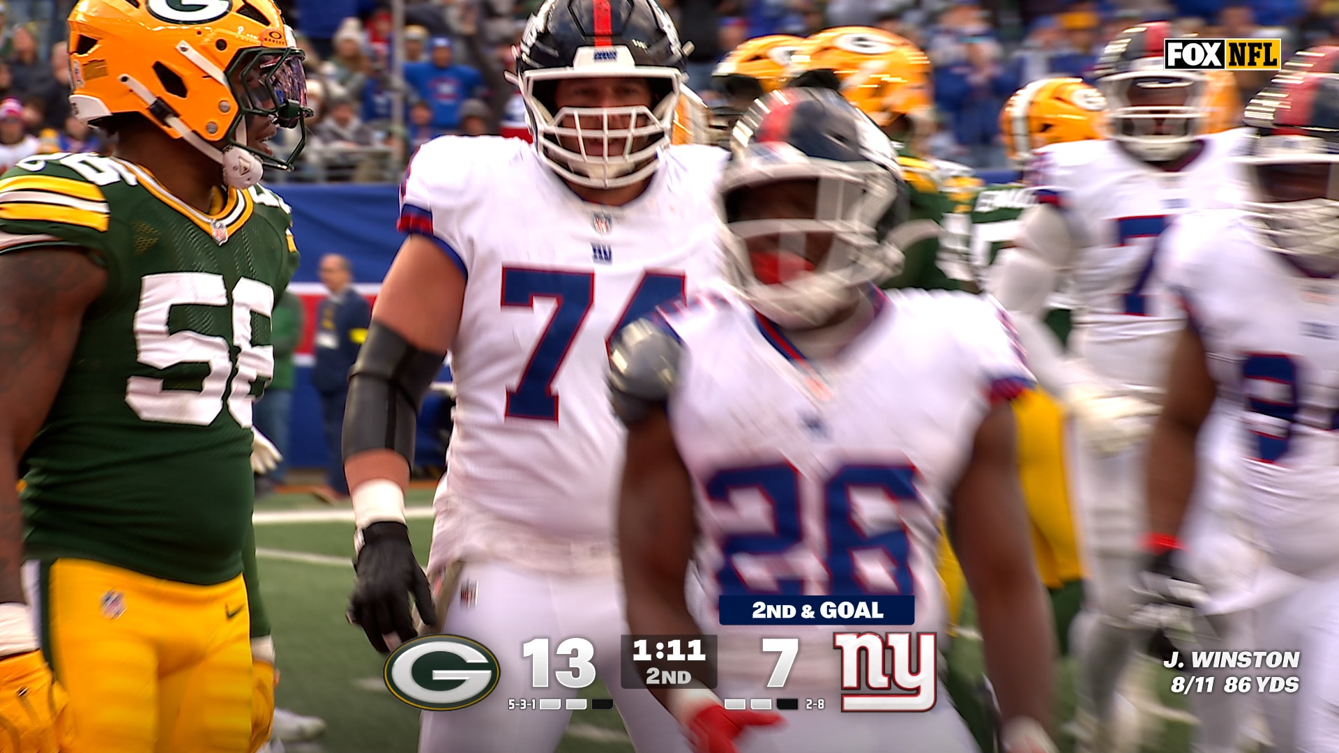 Giants' Devin Singletary punches in two-yard TD, tying up game against Packers | NFL Highlights