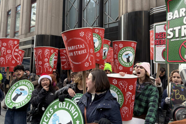 Starbucks Workers United union holds NYC rally during strike