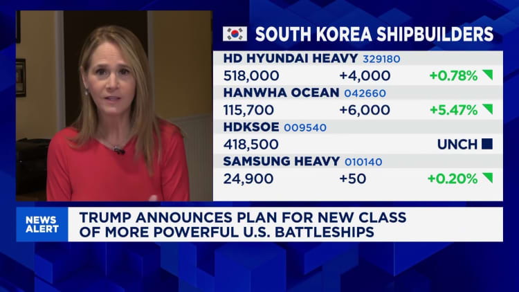 Hanwha Ocean shares jump 10% after Trump says firm to build warships for U.S. Navy