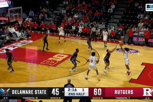Jamichael Davis hits DEEP logo 3, sealing a Rutgers win over Delaware State