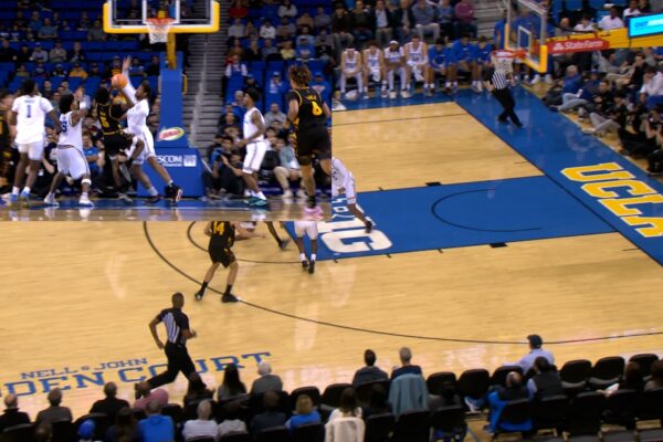 Maurice Odum completes tough shot through traffic for the and-one, ASU trails UCLA at half