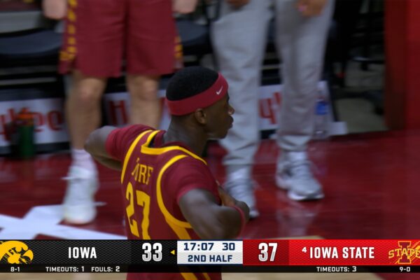 Killyan Toure HAMMERS fastbreak dunk off a steal, extending Iowa State's lead over Iowa
