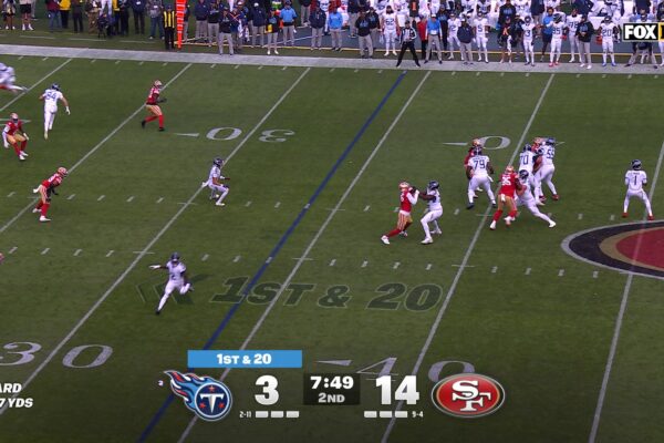 Titans' Cam Ward throws 34-yard TD to Gunnar Helm, trimming deficit against 49ers | NFL Highlights