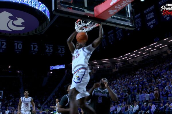 Kansas' Melvin Council Jr. sets up Flory Bidunga for alley-oop slam vs. Kansas State