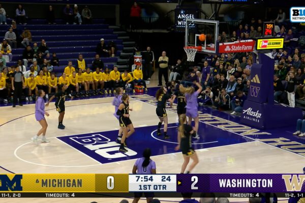 Hannah Stines finds Avery Howell with the NO LOOK pass, extending Washington's lead over Michigan