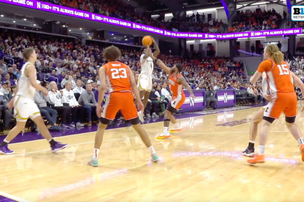 Northwesterns' Jayden Reid Drains a 3 and Draws the Foul for a Four-Point Play vs Illinois