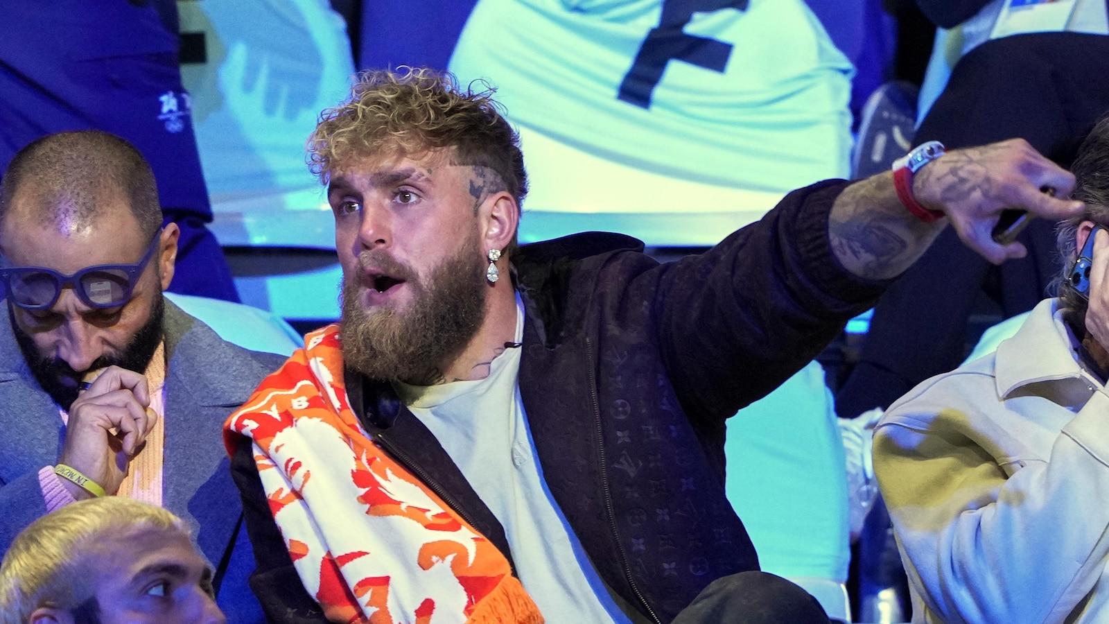 Jake Paul sits in second row to watch fiancée Jutta Leerdam in Olympic speedskating