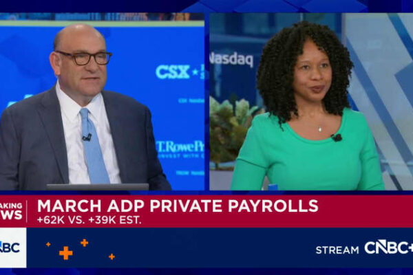 Private sector hiring totaled 62,000 in March, better than expected, ADP says