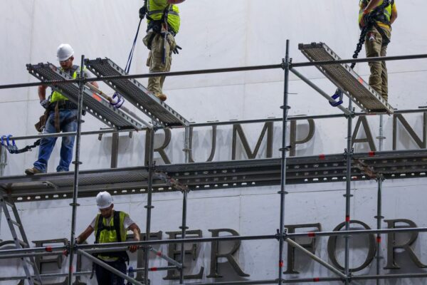Workers begin removing Donald Trump’s name from the Kennedy Center