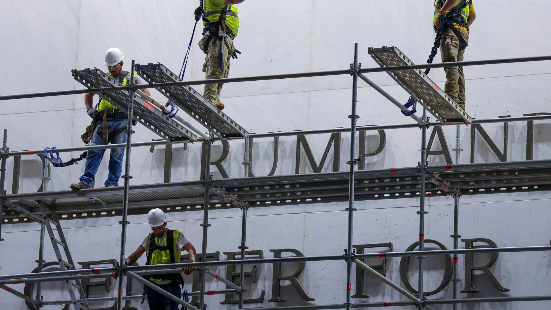 Workers begin removing Donald Trump’s name from the Kennedy Center